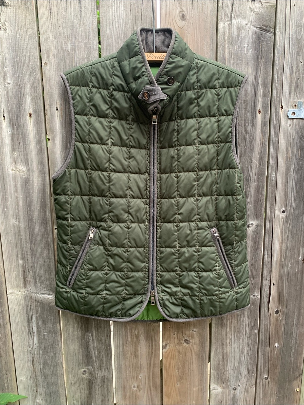 Waterville Italy Quilted Puffer Vest Olive Green Full Zip Size 50 (US M/L)